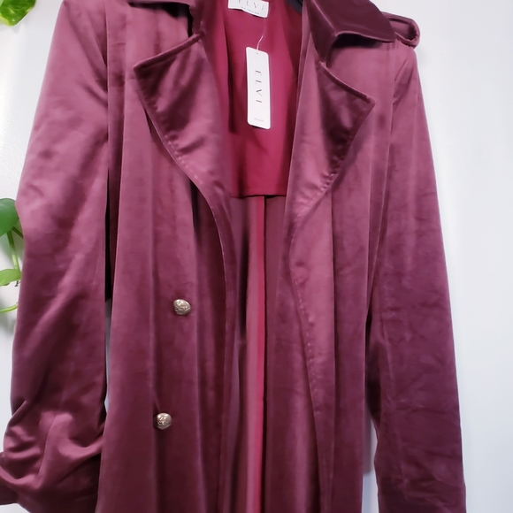 New ASOS x ELVI Burgundy Velvet Trench Coat 12 - Picture 8 of 16